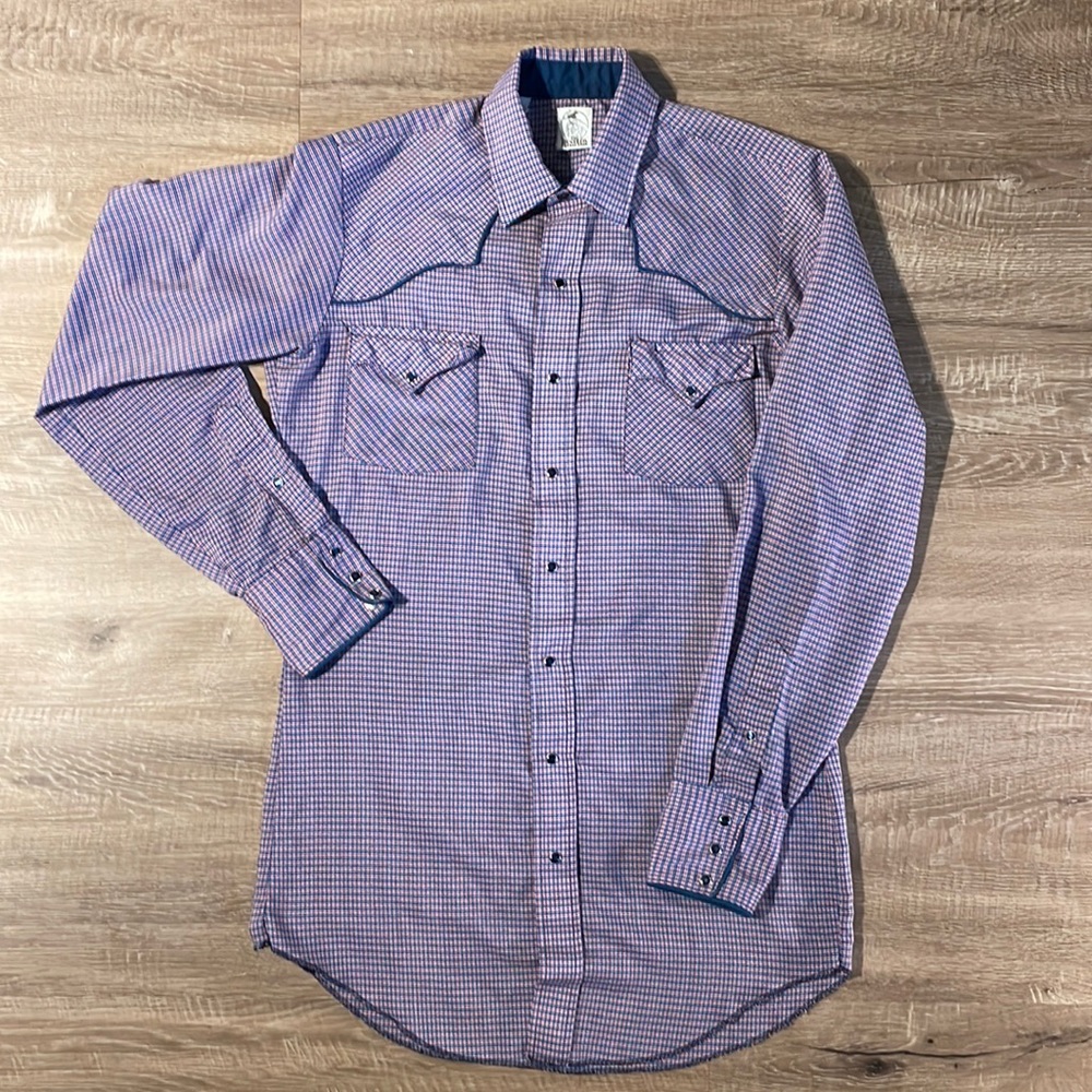 VINTAGE Western Pearl Snap Button Up Plaid Long Sleeve Shirt Semi-Formal